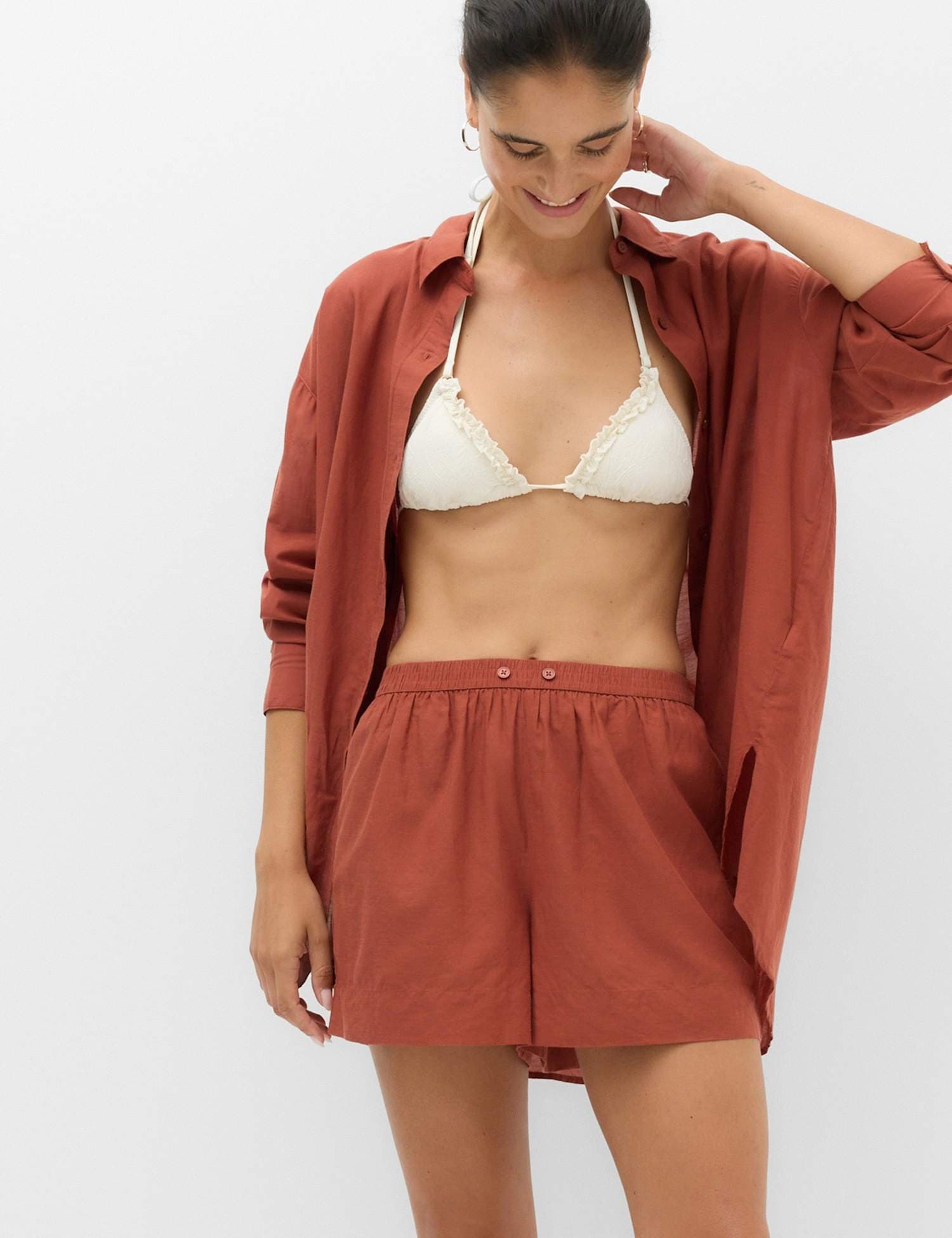 Marks & Spencer M&S Cotton Rich Beach Shorts Redwood