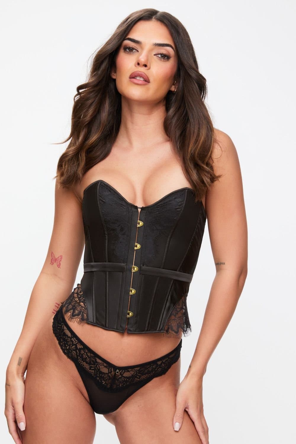 Ann Summers Ann Summers Black Satin Lace-Up Boned Corset Top