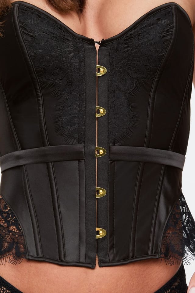 Ann Summers Ann Summers Women's Everlasting Satin Lace Up Boned Corset Top in Black - 3