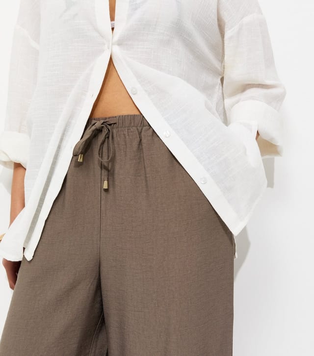 New Look Women's Mink Drawstring Wide Leg Trousers New Look - 2