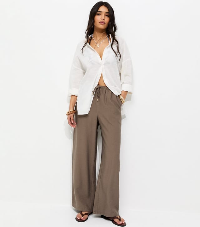 New Look Women's Mink Drawstring Wide Leg Trousers New Look - 3