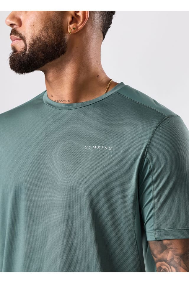 Gym King GYM KING Men's Linear Taped Tee Dusky Mist in Blue - 2