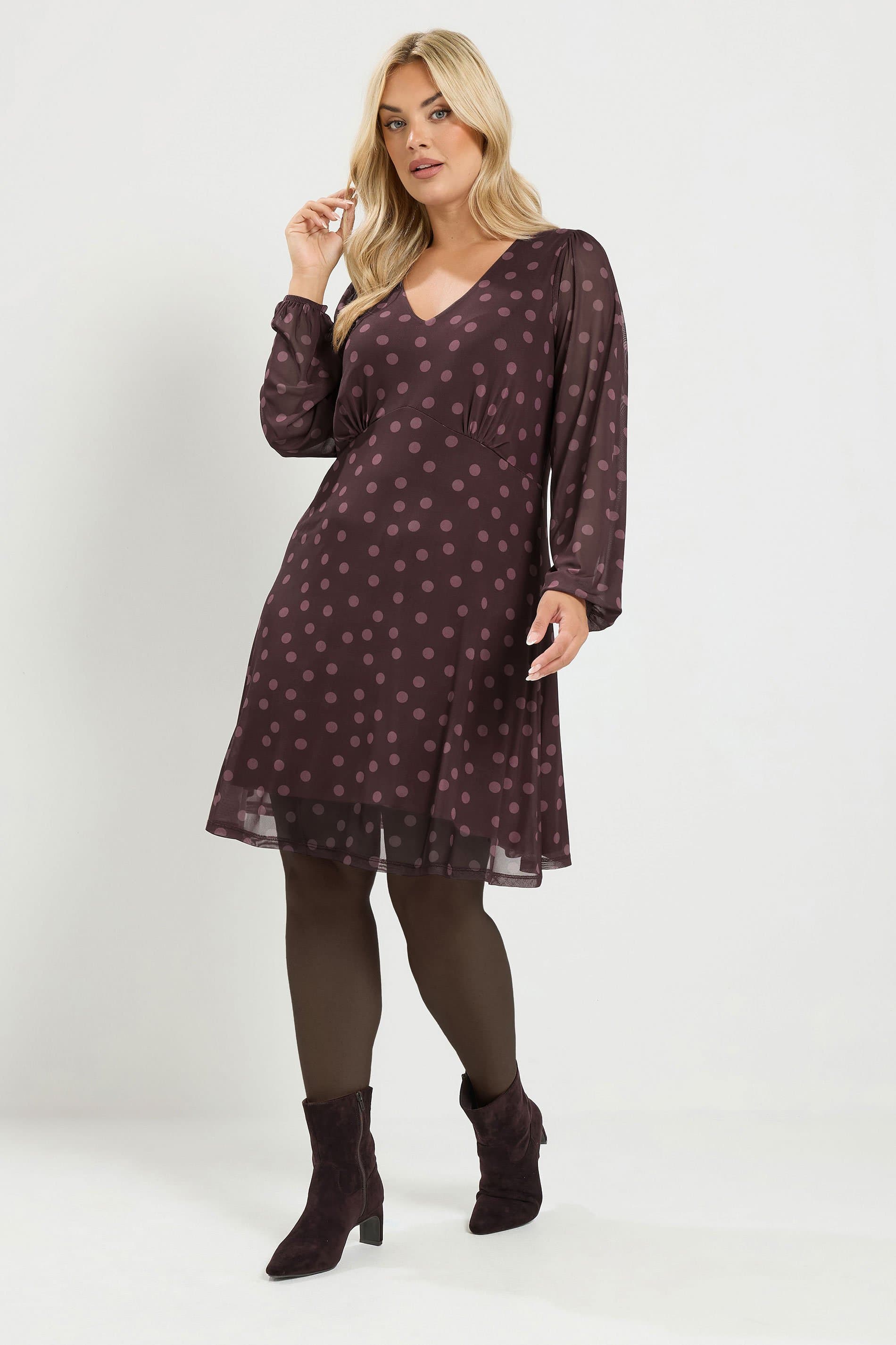 Yours Curve Purple Spot Mesh Dress