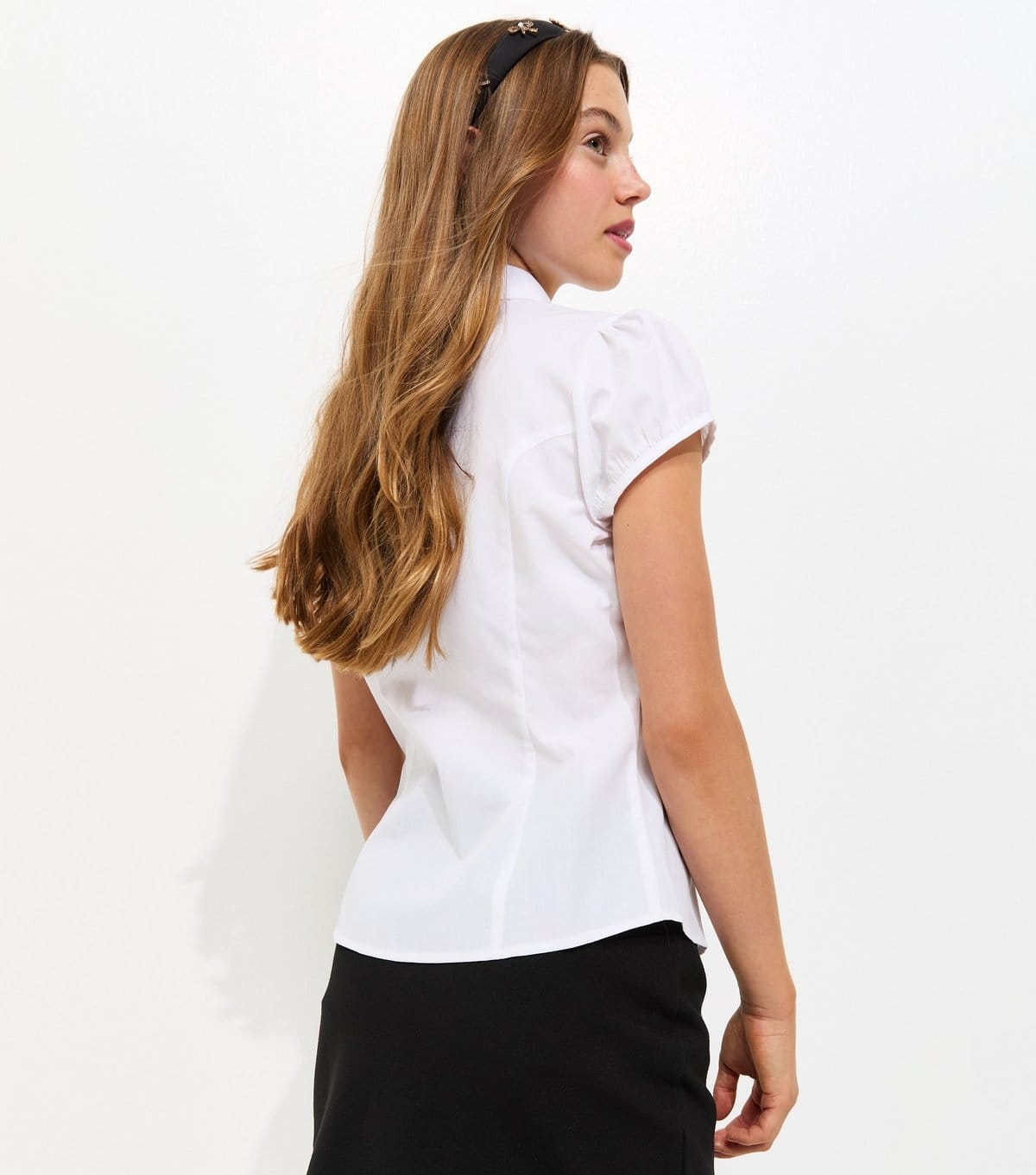 New Look Girls' White With Cotton Ruched Round Collar School Shirt New Look - 4
