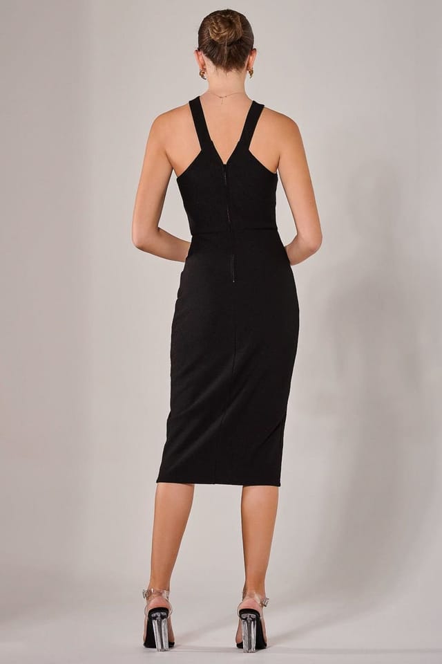 Jolie Moi Jolie Moi Women's Cross Over Halter Neck Midi Dress in Black - 2
