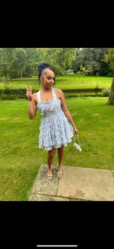 ASOS ASOS Luxe textured halter skater mini dress with bow back in powder blue