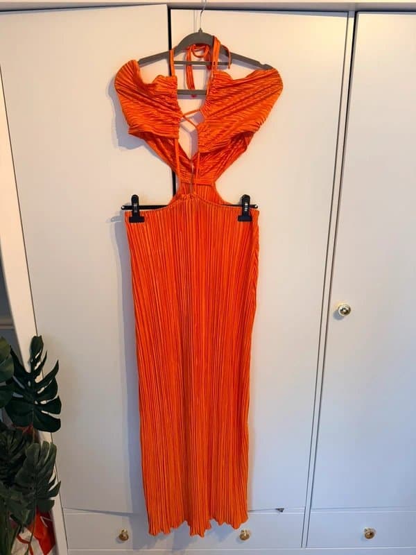 Shein Ladies Orange Pleated Dress Size 12-14