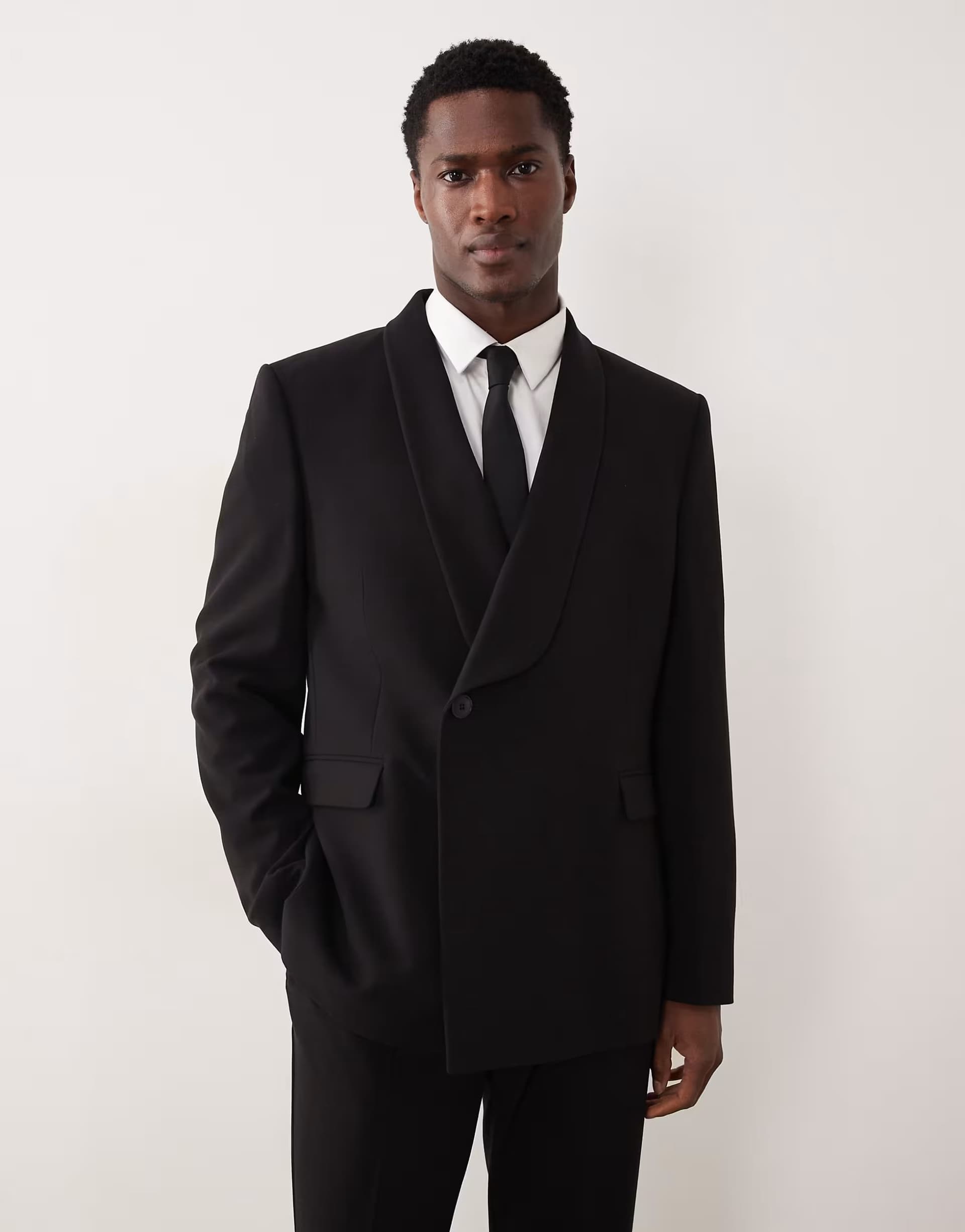 ASOS ASOS DESIGN double breasted regular suit jacket in black crepe