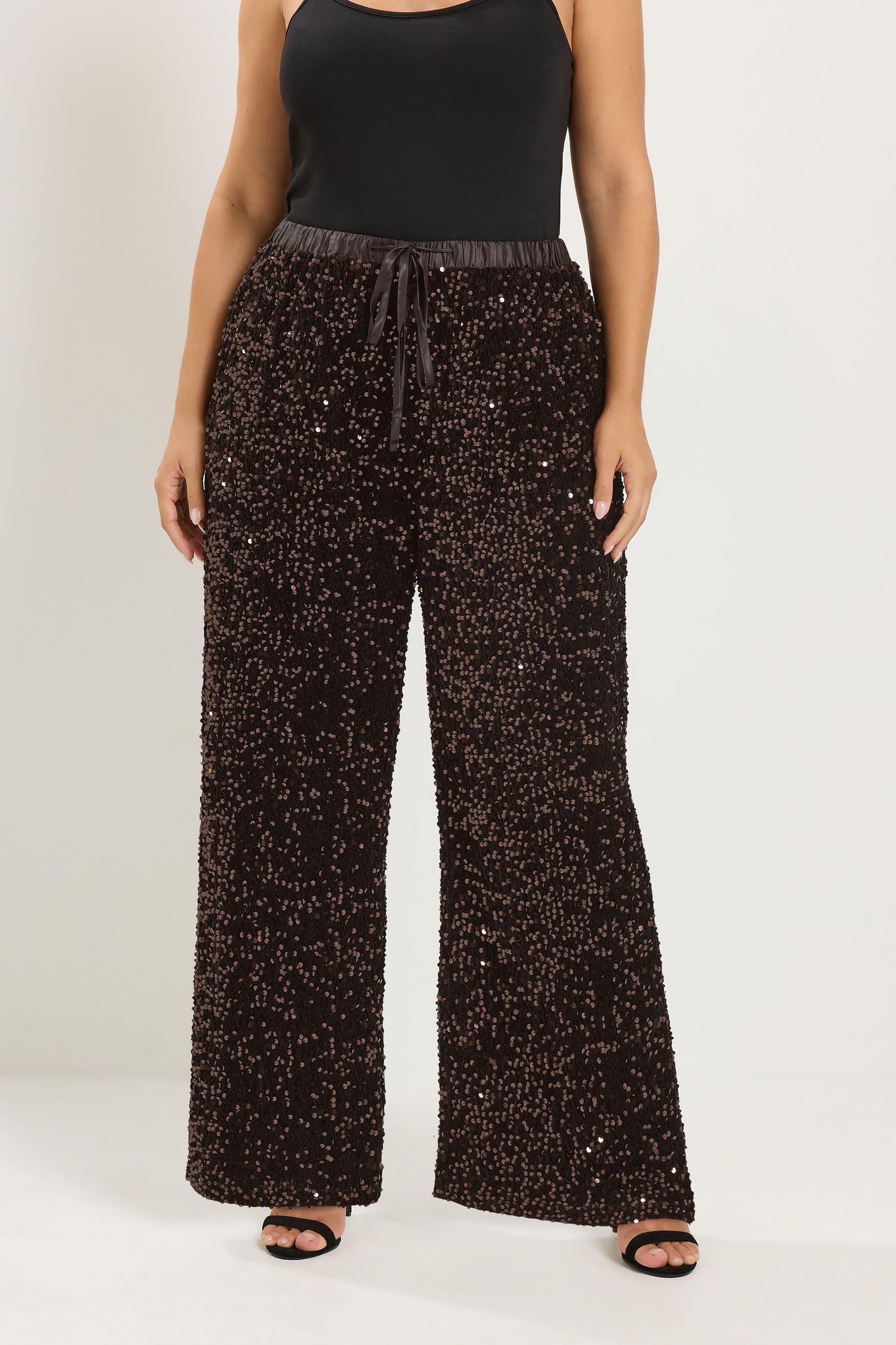 Yours Plus Size Chocolate Brown Sequin Trousers