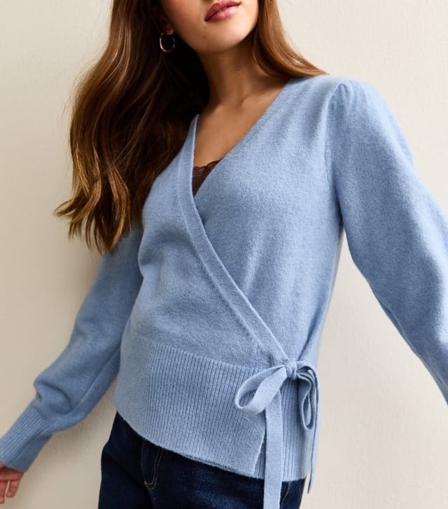New Look Women's Mid Blue Puff Sleeve Wrap Jumper New Look - 2