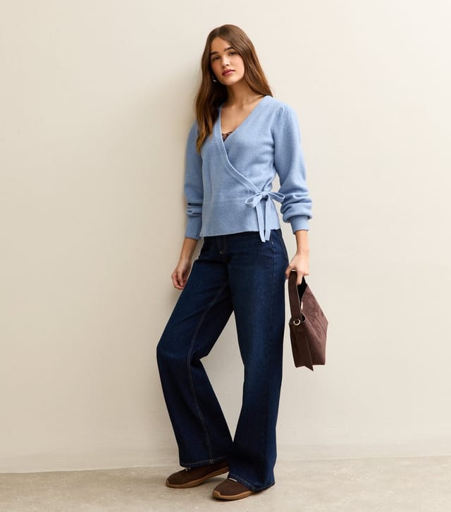 New Look Women's Mid Blue Puff Sleeve Wrap Jumper New Look - 3