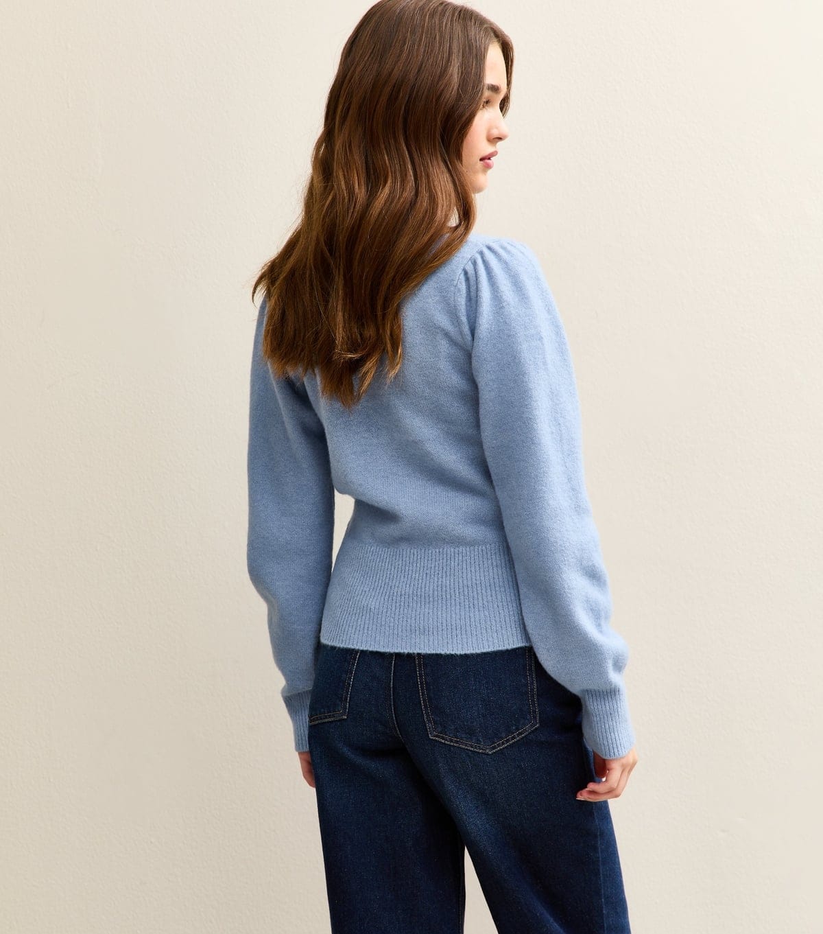 New Look Women's Mid Blue Puff Sleeve Wrap Jumper New Look - 4