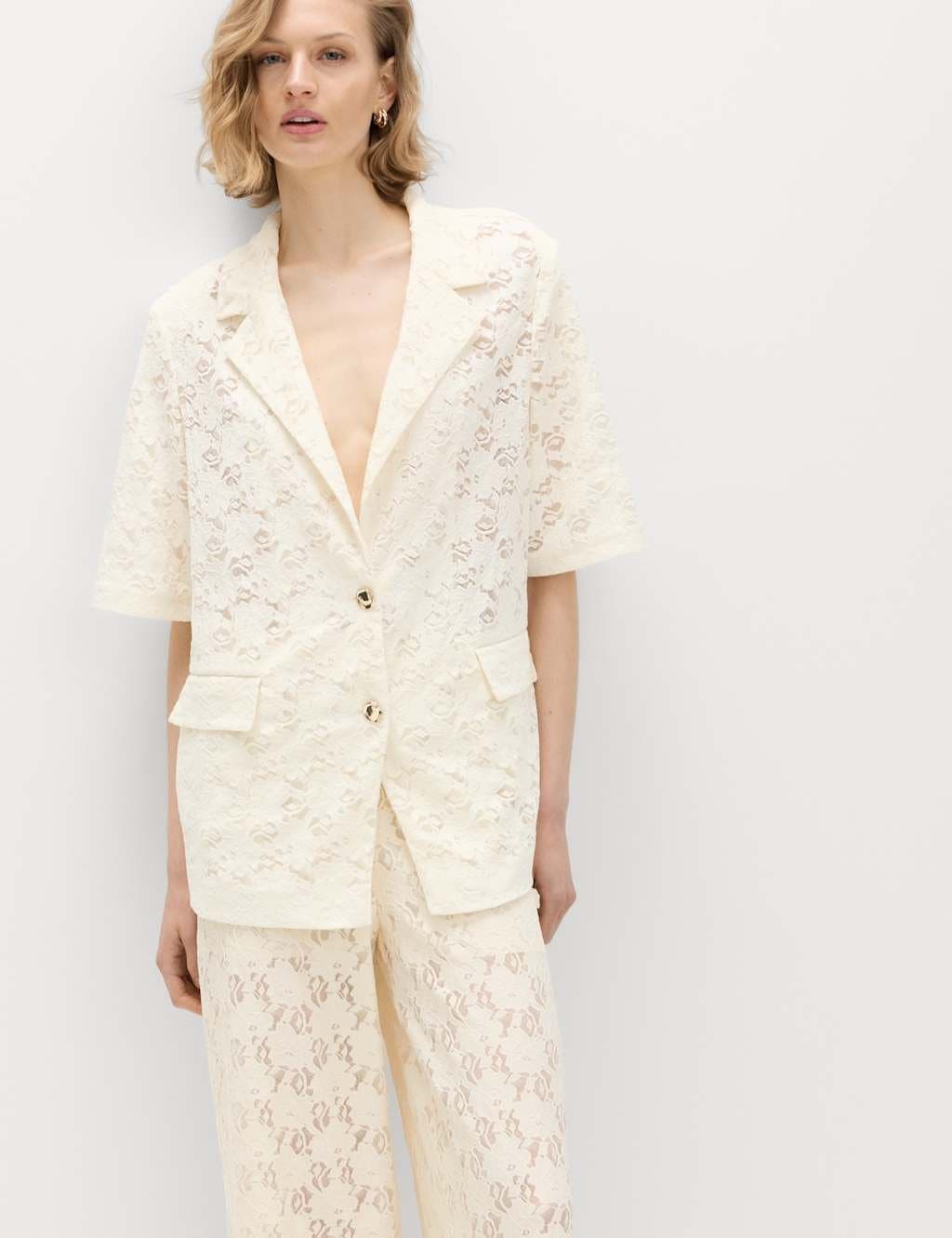 Marks & Spencer M&S Lace Short Sleeve Jacket Ivory