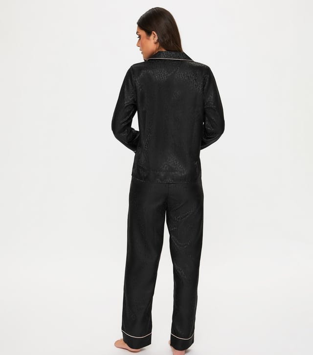 Ann Summers Women's Black Signature Satin Long Sleeve Top and Trouser Pyjama Set Ann Summers New Look - 3