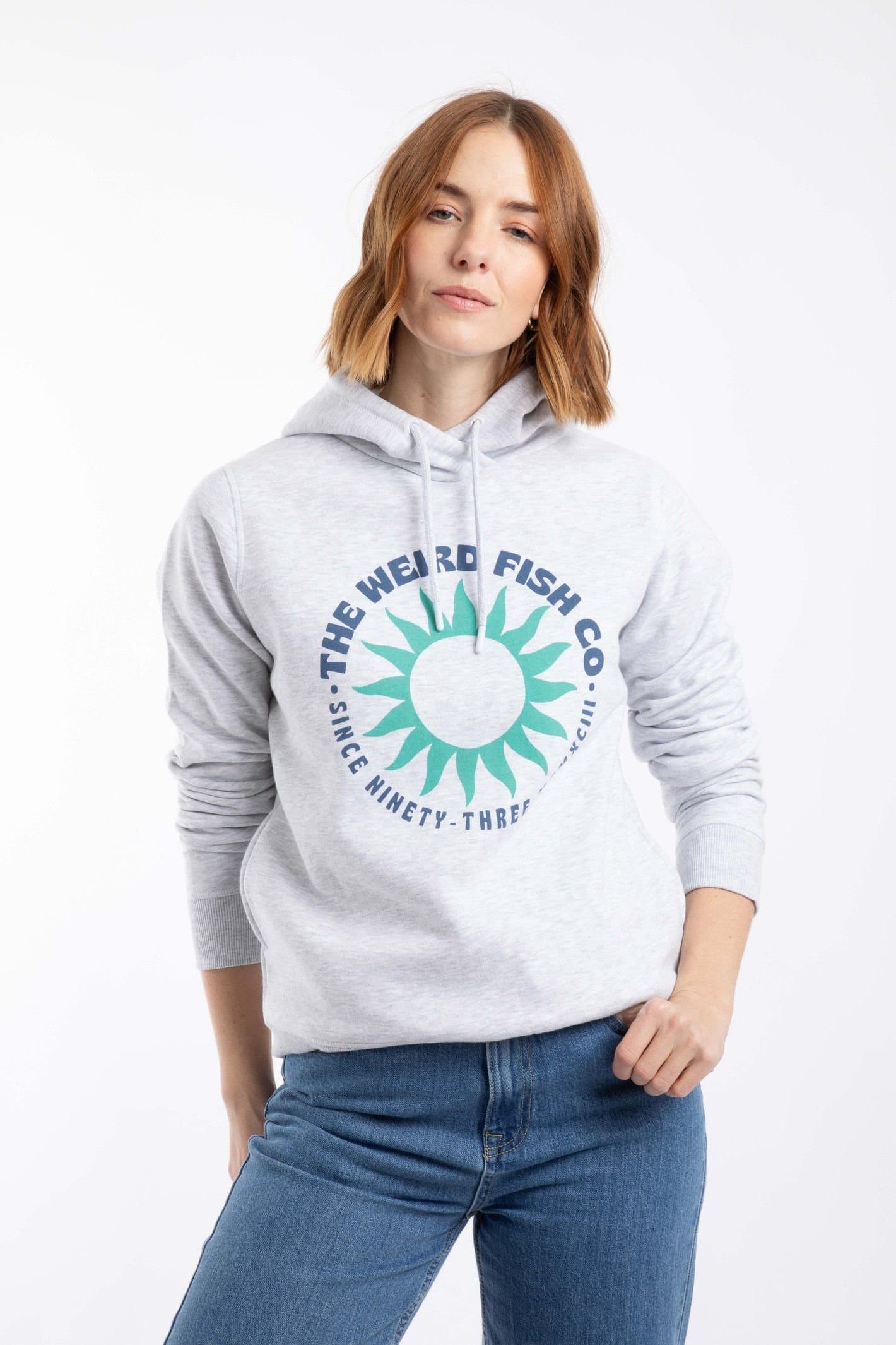 Weird Fish Weird Fish Women's Kira Graphic Popover Front Print Hoodie in Pale Grey