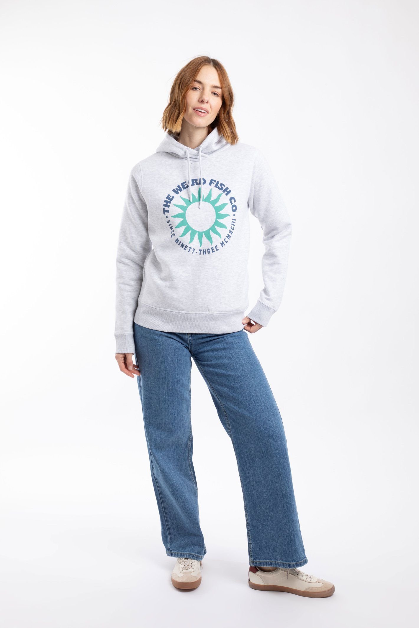 Weird Fish Weird Fish Women's Kira Graphic Popover Front Print Hoodie in Pale Grey - 4