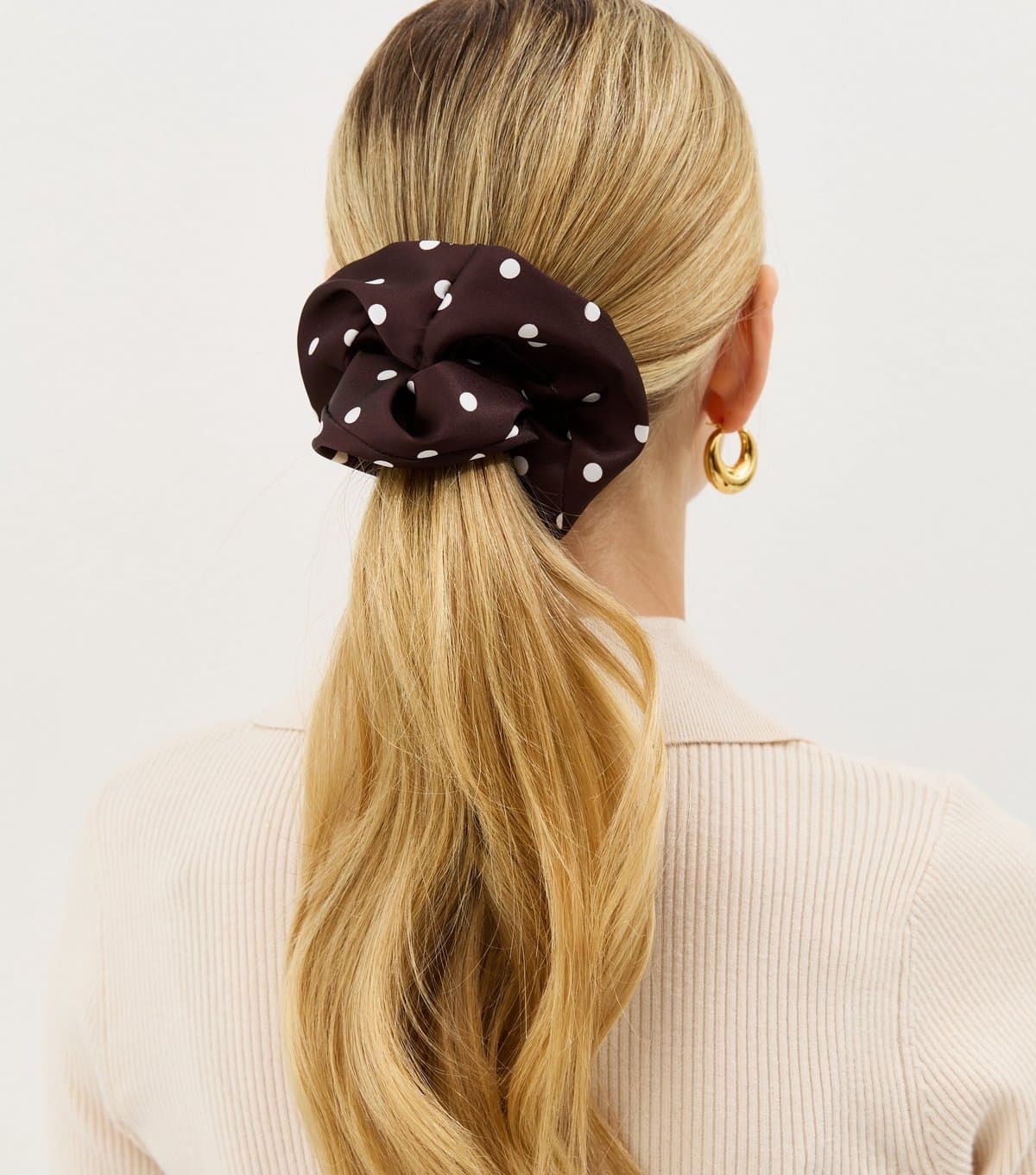 New Look Brown Polka Dot Satin Scrunchie New Look