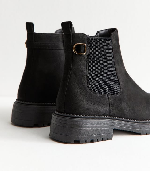 New Look Women's Wide Fit Black Faux Suede Chunky Chelsea Boots Vegan New Look - 3