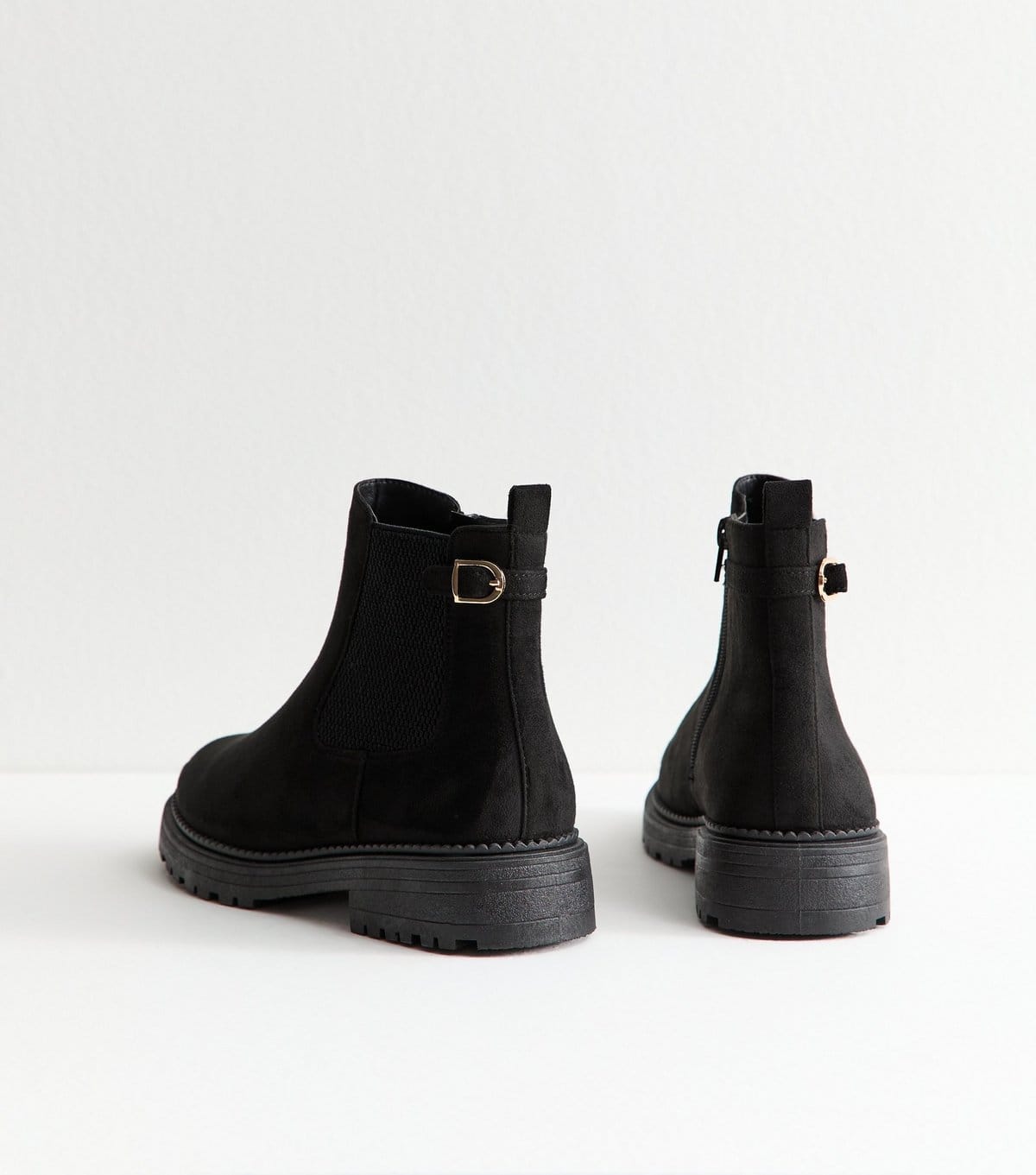 New Look Women's Wide Fit Black Faux Suede Chunky Chelsea Boots Vegan New Look - 4