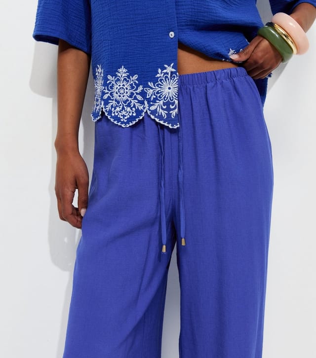 New Look Women's Bright Blue Drawstring Wide Leg Trousers New Look - 2