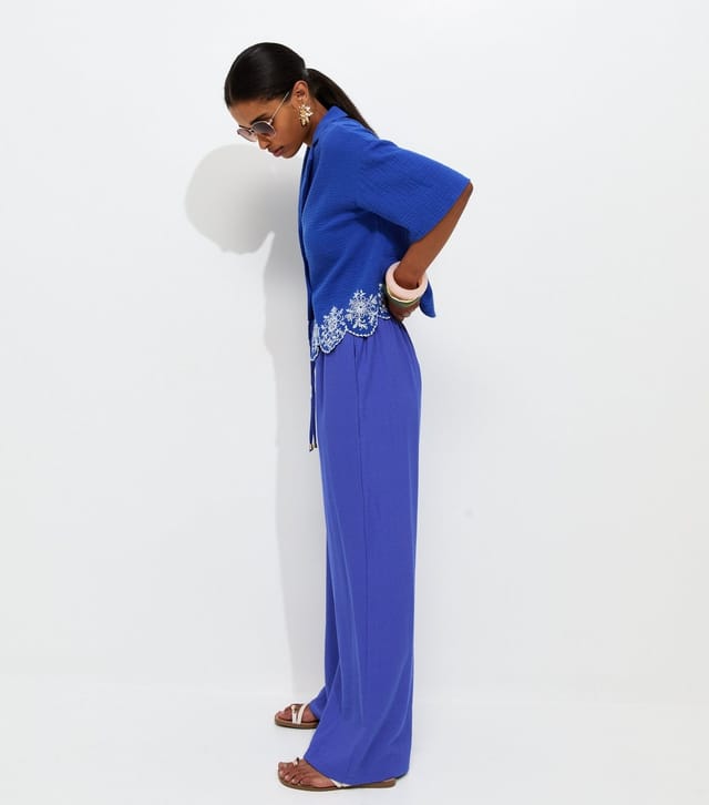 New Look Women's Bright Blue Drawstring Wide Leg Trousers New Look - 3
