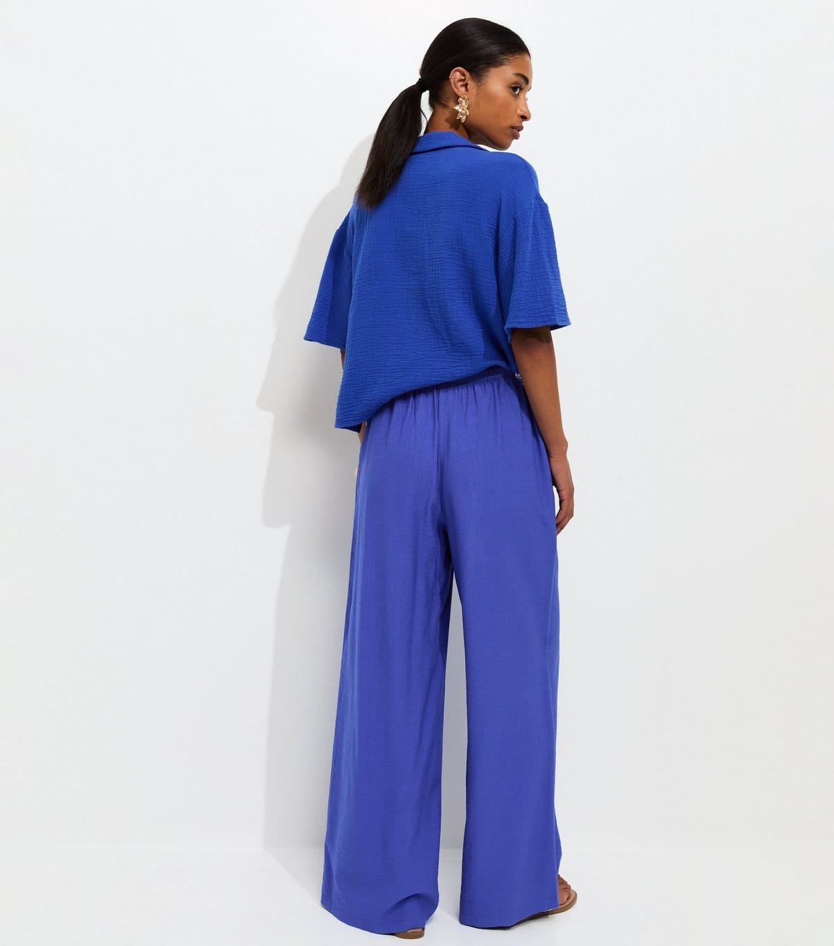 New Look Women's Bright Blue Drawstring Wide Leg Trousers New Look - 4