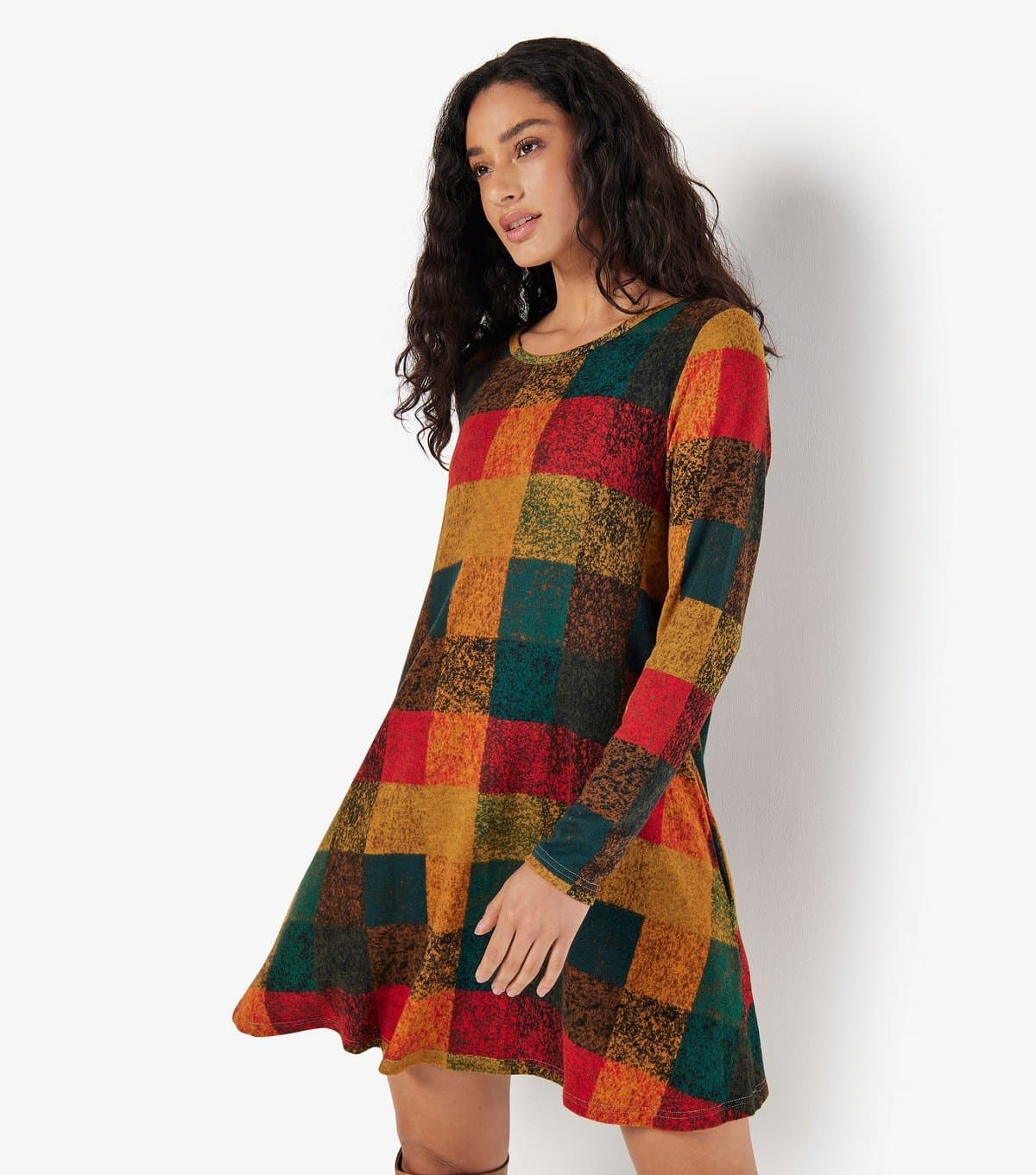 Apricot Women's Dark Green Textured Squares Swing Dress Apricot New Look