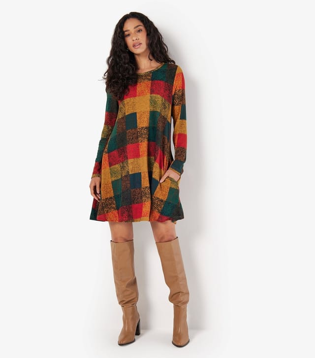 Apricot Women's Dark Green Textured Squares Swing Dress Apricot New Look - 2