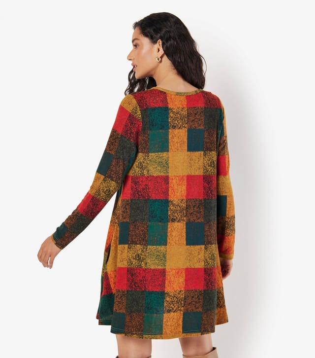 Apricot Women's Dark Green Textured Squares Swing Dress Apricot New Look - 3