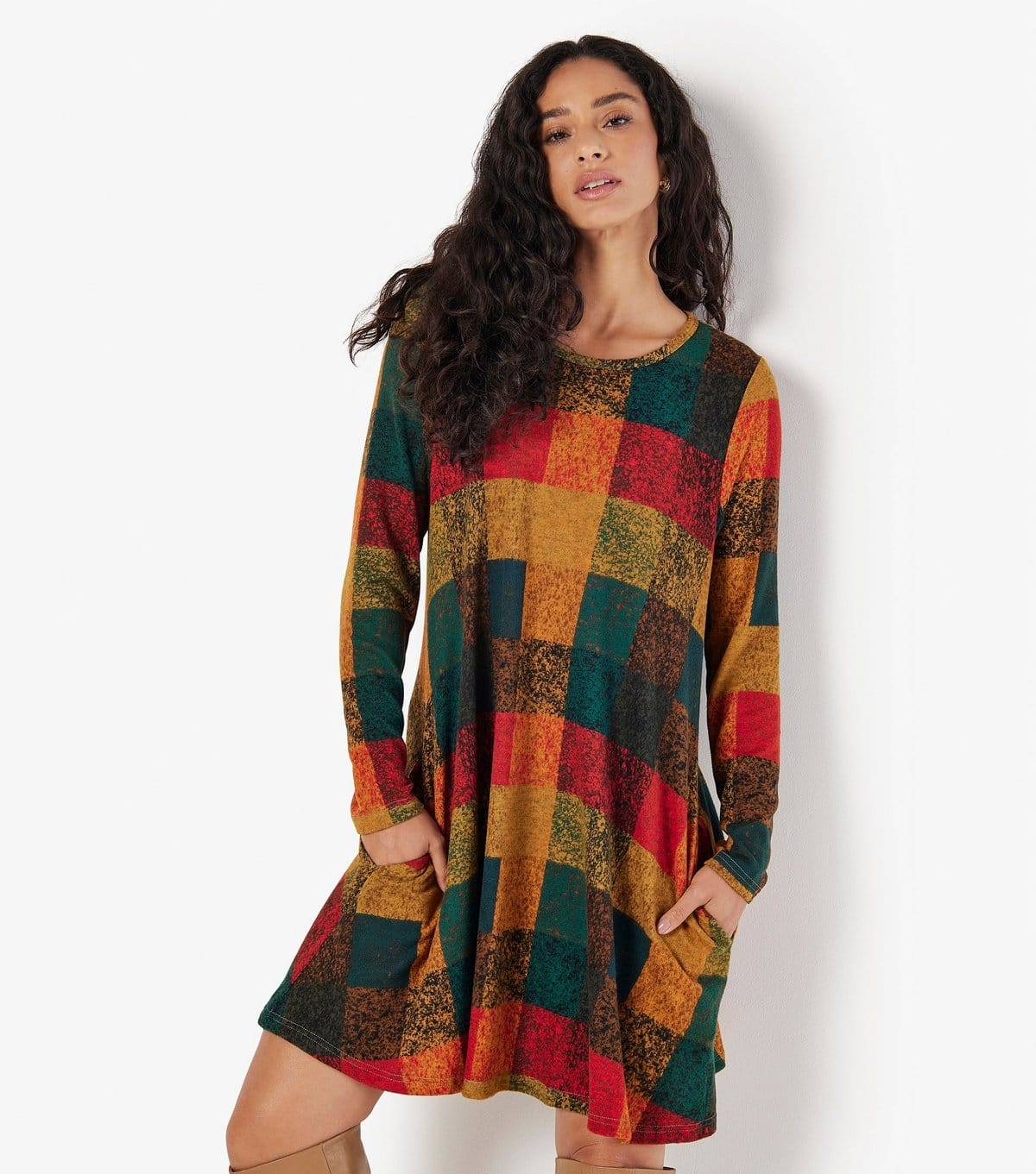 Apricot Women's Dark Green Textured Squares Swing Dress Apricot New Look - 4