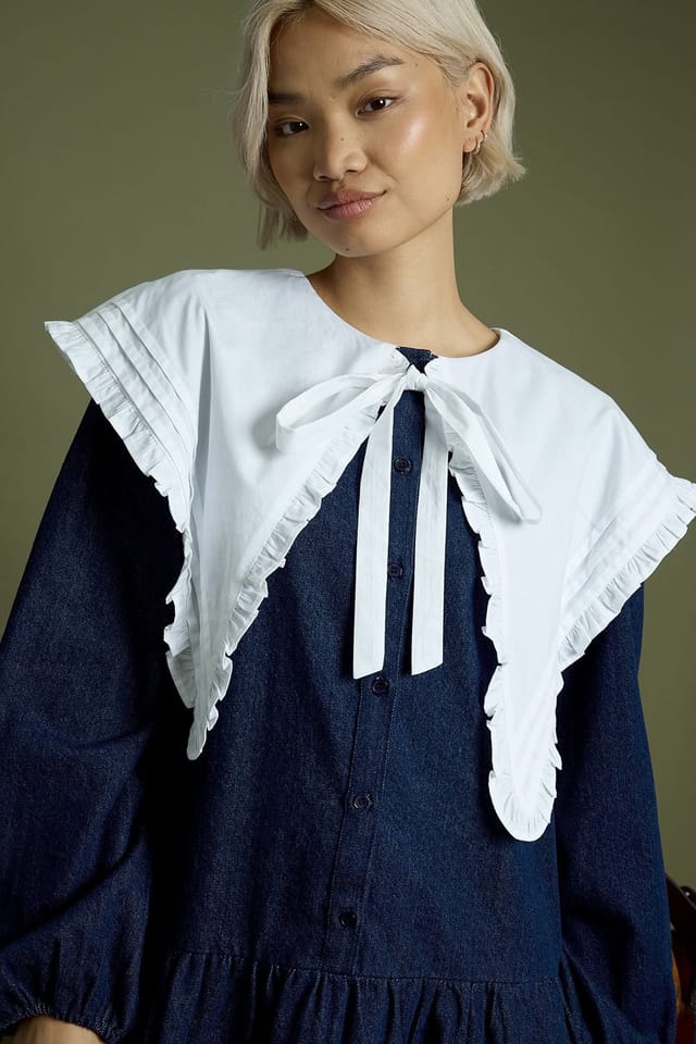 Neon Rose Neon Rose Women's Cotton Denim Oversized Collar Mini Smock Dress in Indigo - 3