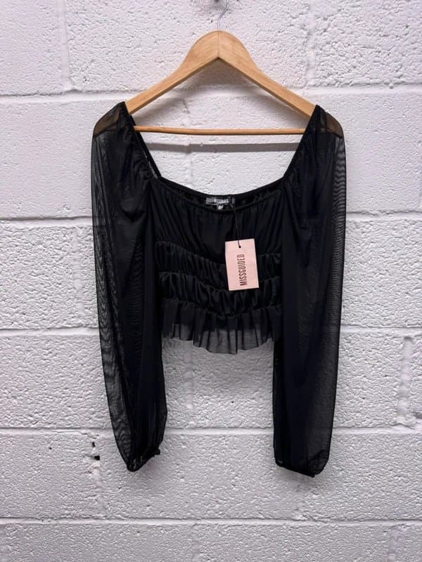 Missguided Ladies Black Ruched Milkmaid Long Sleeved Crop UK 12 New