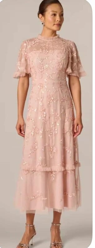 Adrianna Papell Blush Pink Embroidered Midi Dress 18 Petite