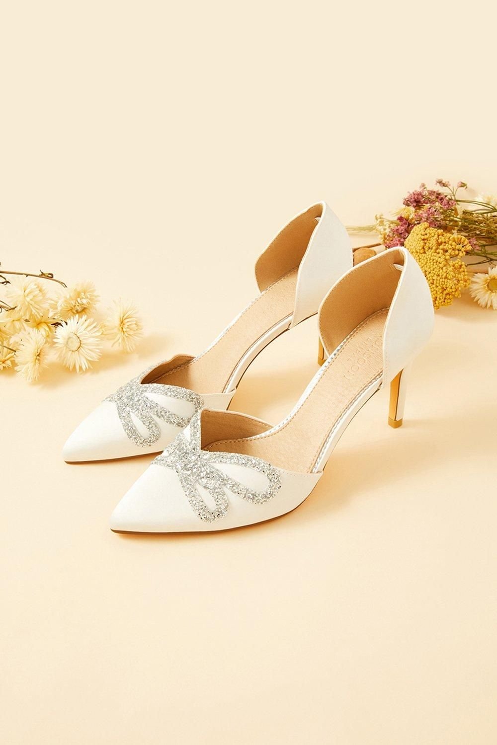 Monsoon Monsoon Women's Glitter Bow Pointed Toe Bridal Court Heels in Ivory - 2