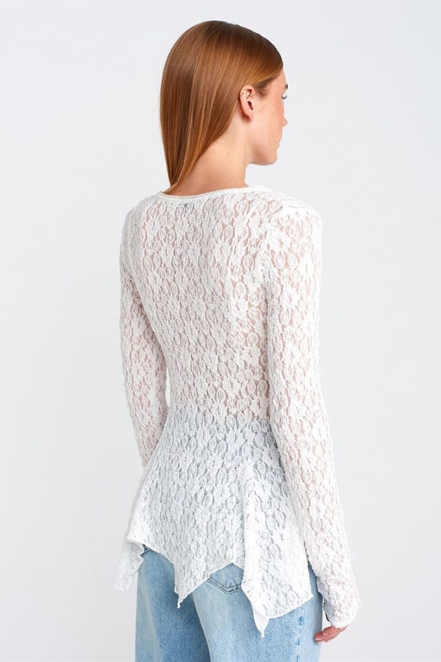 Dilvin Dilvin Women's Lace V-Neck Button Cardigan in White - 2