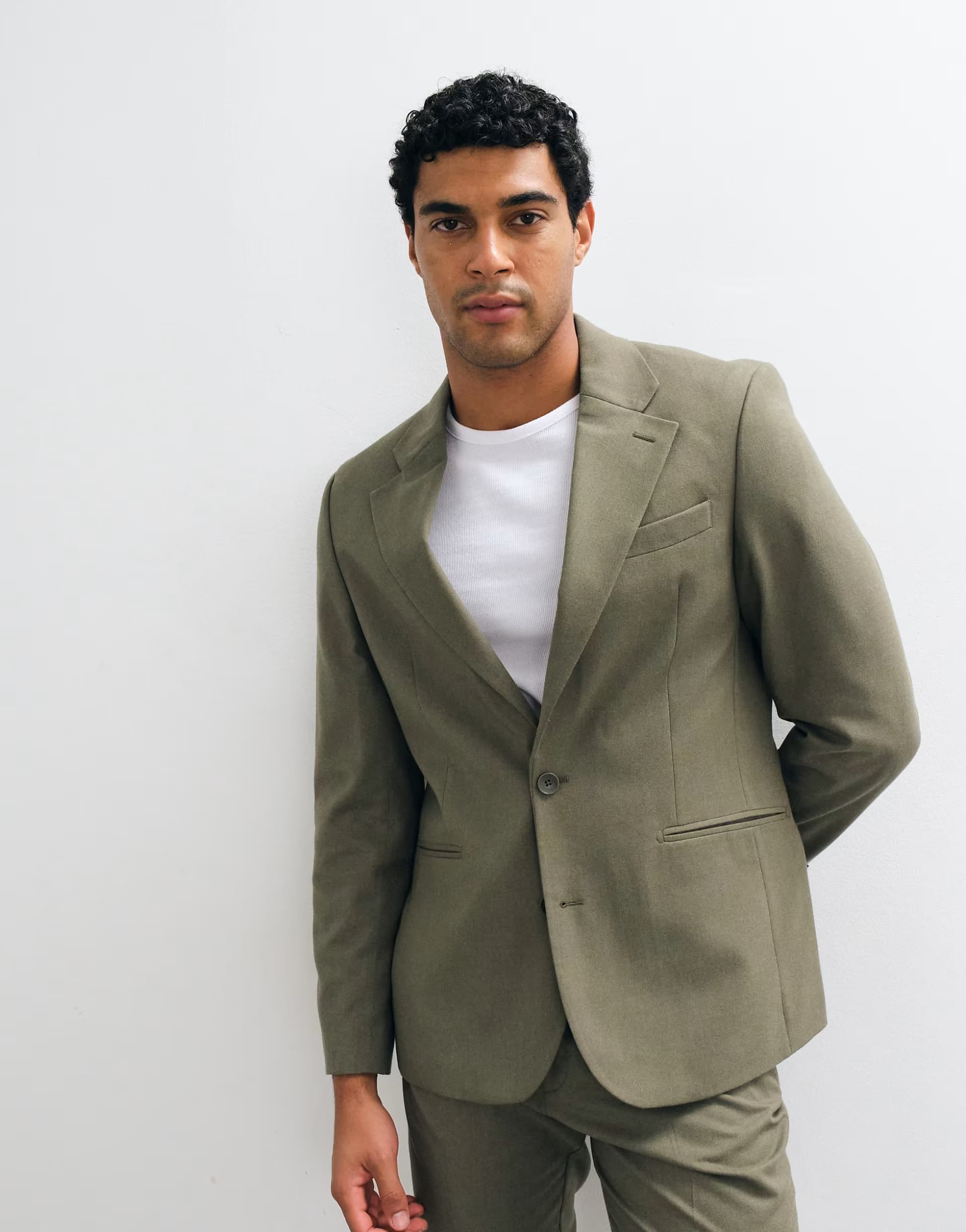 ASOS ASOS DESIGN slim suit jacket in olive green flannel