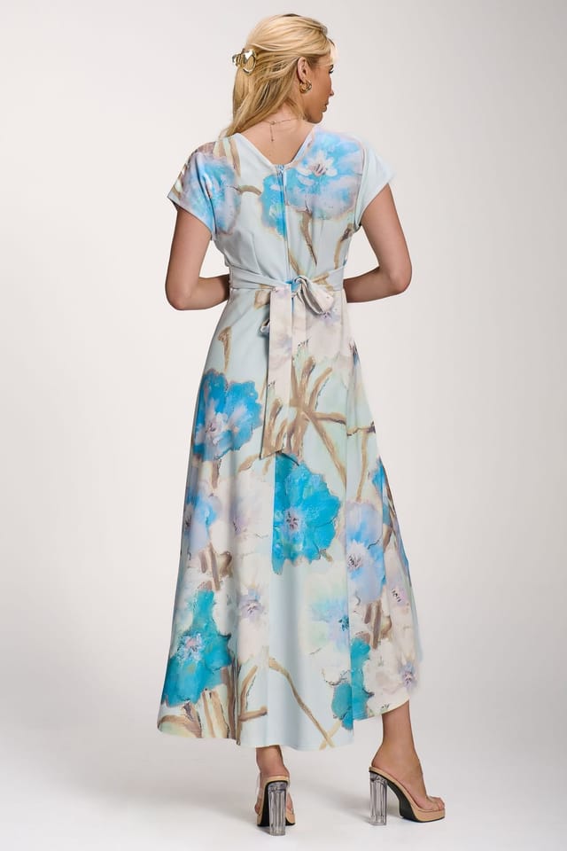 Jolie Moi Jolie Moi Women's Printed Scuba Dipped Hem Midi Dress in Pale Blue - 2