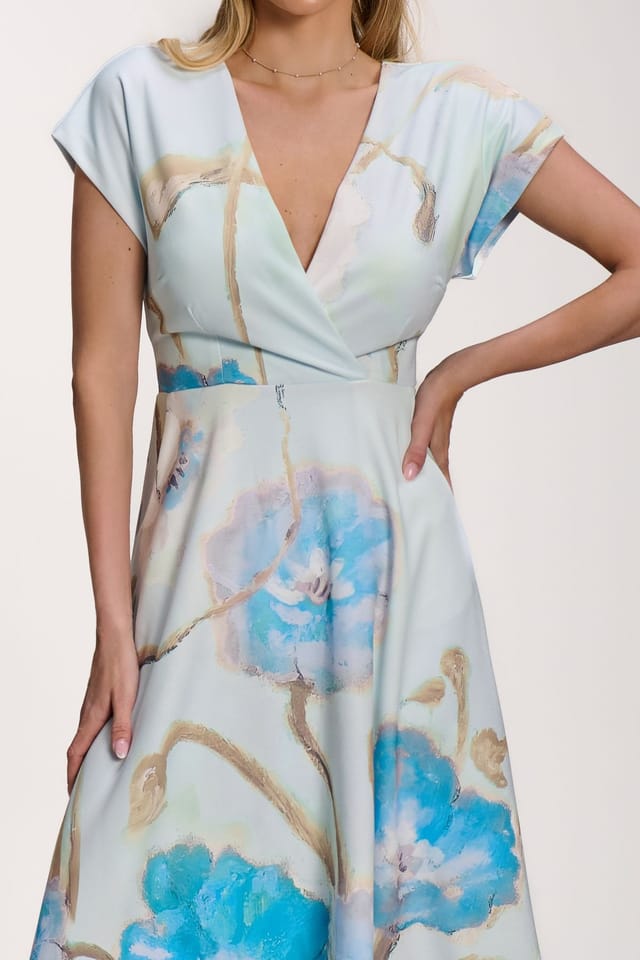 Jolie Moi Jolie Moi Women's Printed Scuba Dipped Hem Midi Dress in Pale Blue - 3
