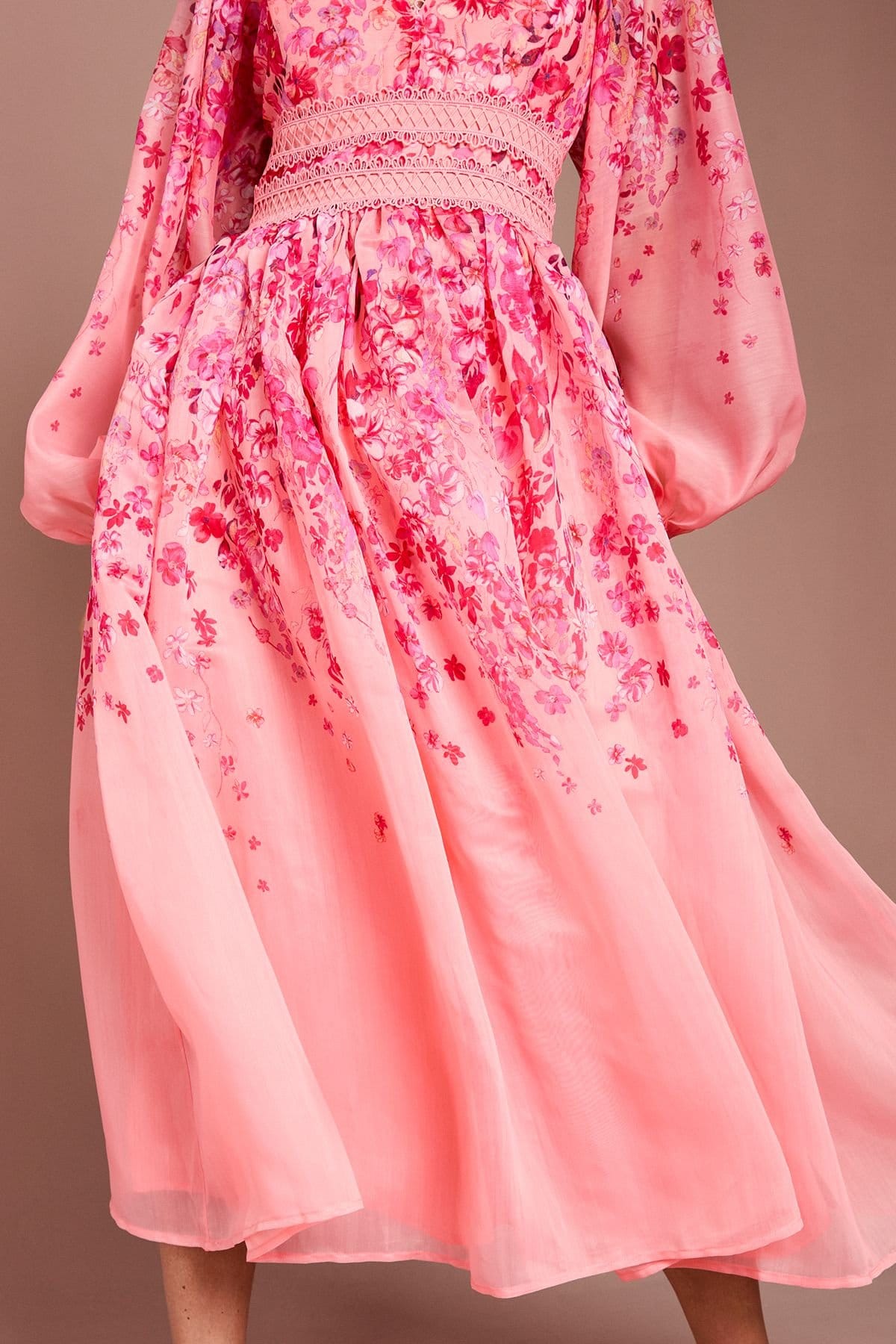 Coast Coast Women's Organza Floral Placement Lace Trim Midaxi Dress in Pink - 4
