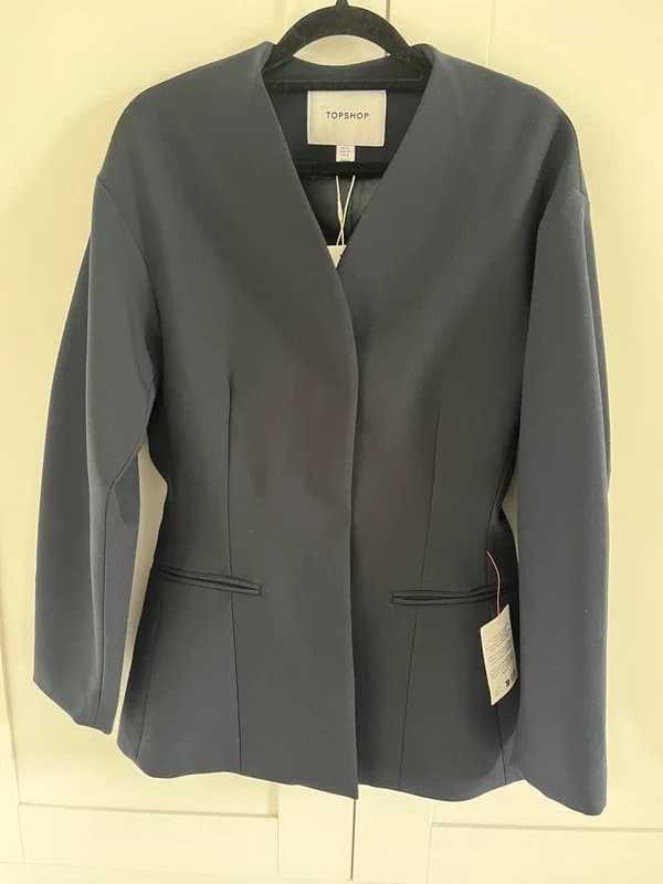 Topshop New Topshop Navy Collarless Blazer UK8