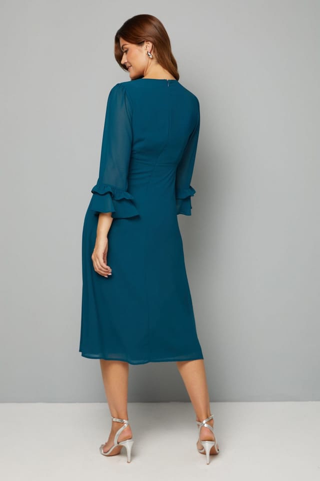 Wallis Wallis Women's Flute Sleeve Midi Dress in Emerald - 3