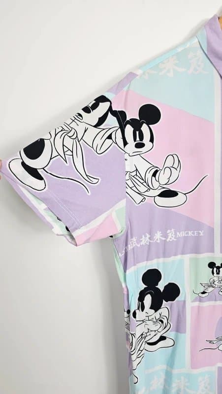 Bershka Bershka men's pastel colours Mickey print shirt Viscose 90s-inspired oversized unisex M