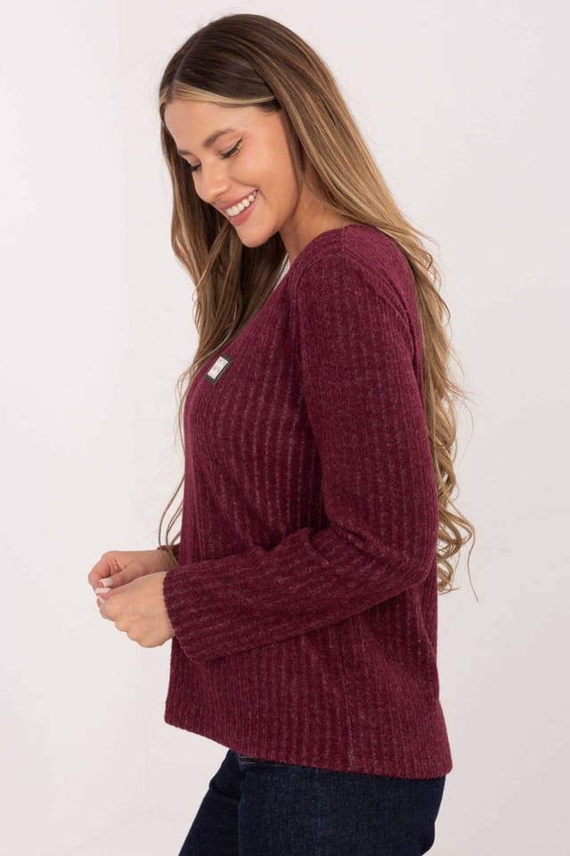 Love Lace Love Lace Women's Cotton Elastane V Neck Ribbed Sweater in Red - 2