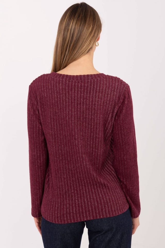 Love Lace Love Lace Women's Cotton Elastane V Neck Ribbed Sweater in Red - 3