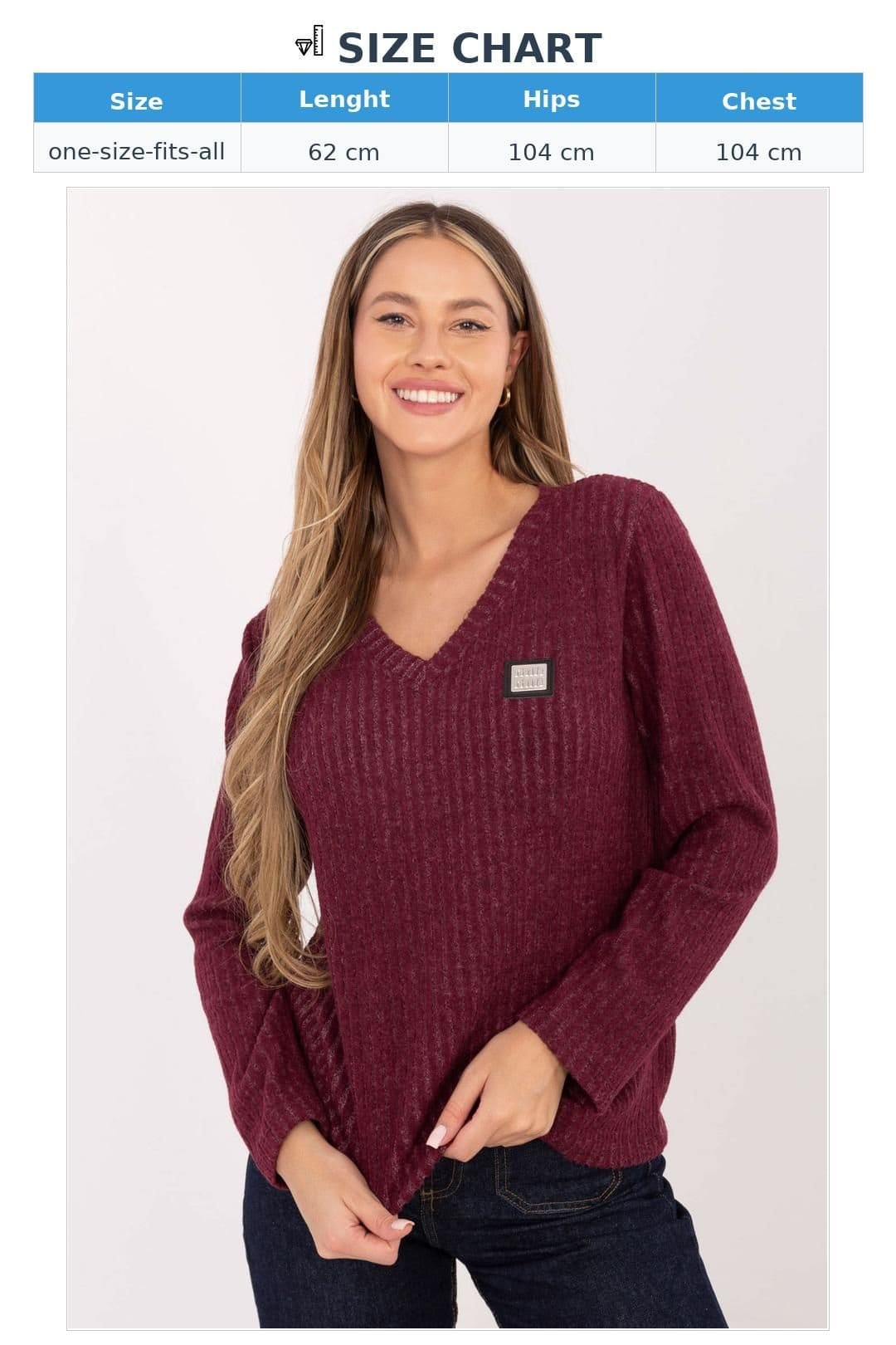 Love Lace Love Lace Women's Cotton Elastane V Neck Ribbed Sweater in Red - 4