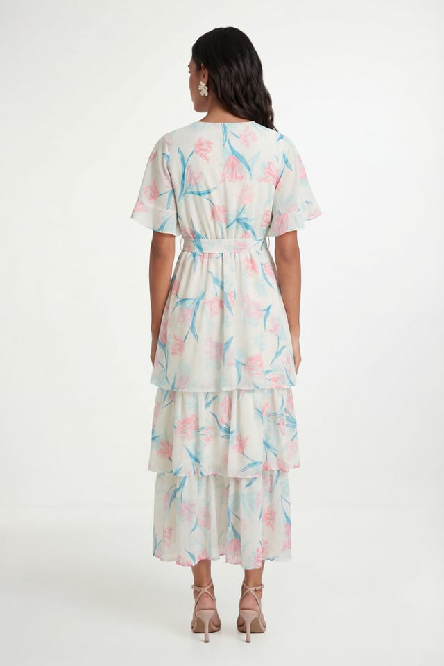 Wallis Wallis Women's Petite Floral Print Ruffle MAXI Dress in Ivory - 2