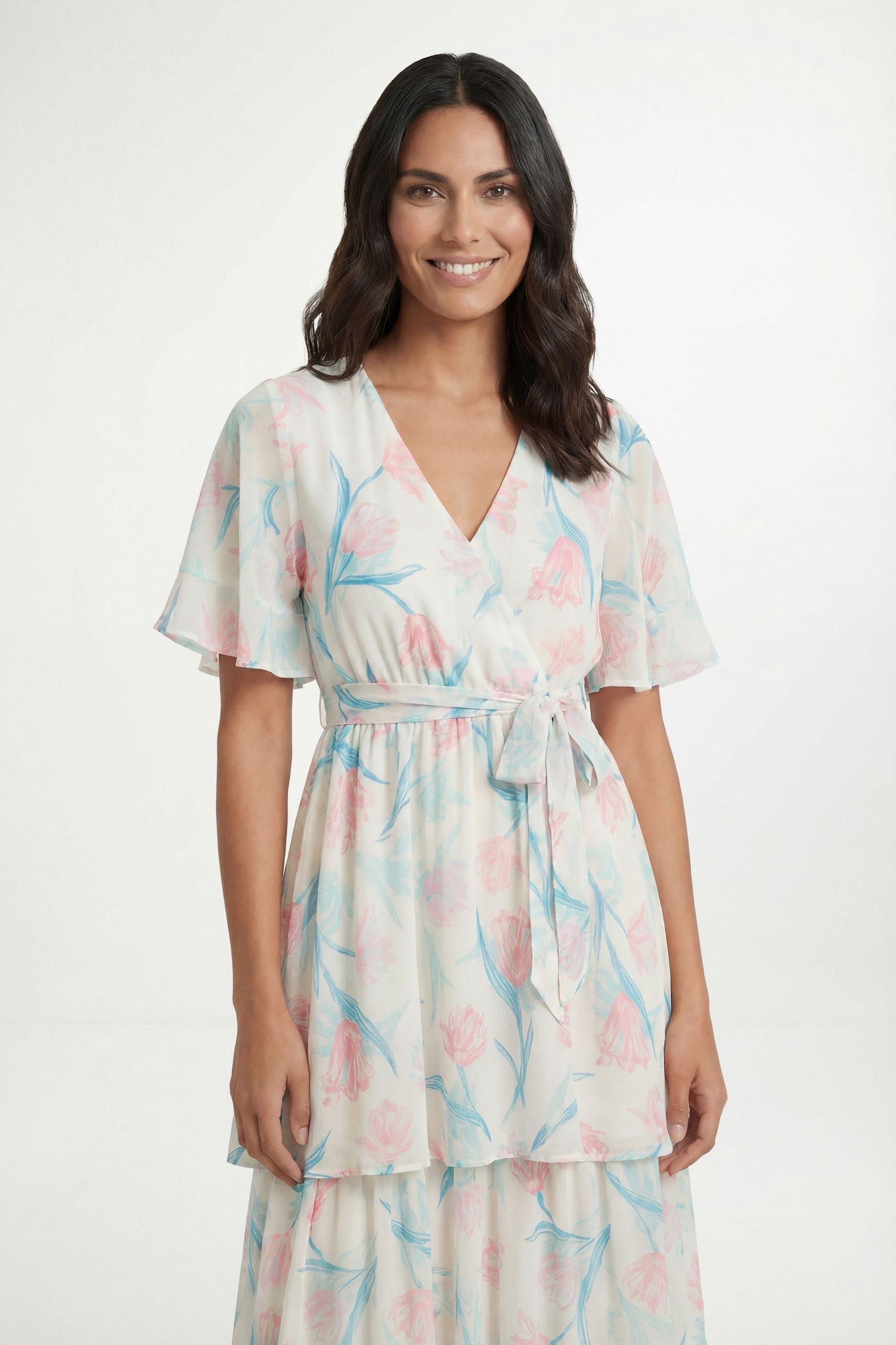 Wallis Wallis Women's Petite Floral Print Ruffle MAXI Dress in Ivory - 4