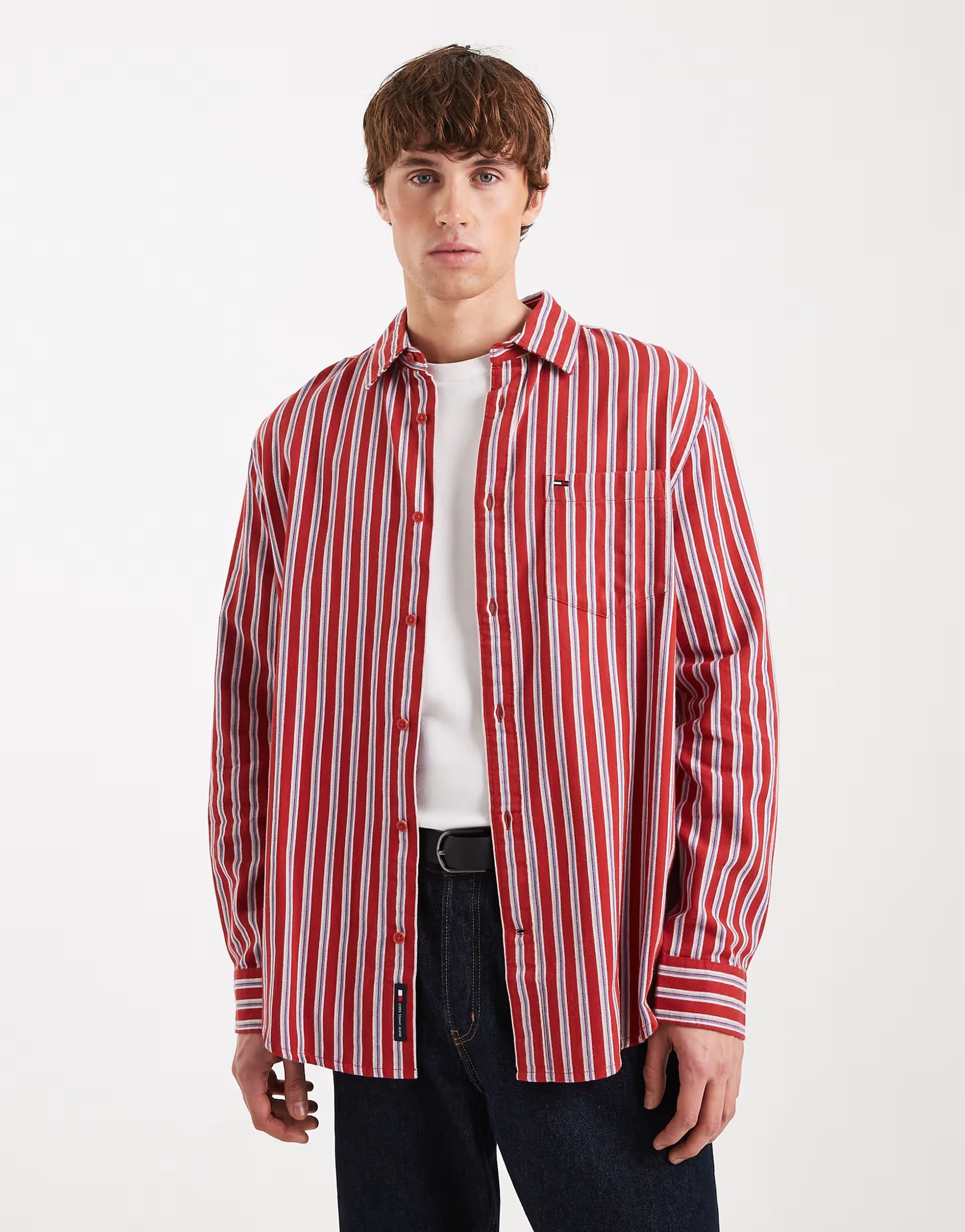 ASOS Tommy Jeans relaxed striped shirt in red and white