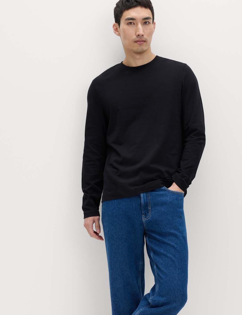Marks & Spencer M&S 2 Pack Pure Cotton Long Sleeve T-Shirts Black