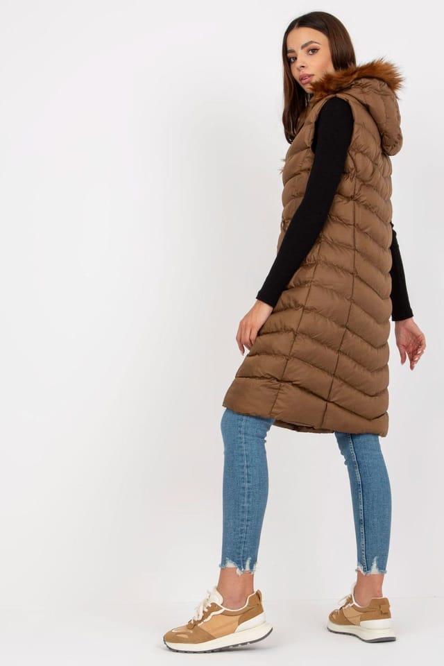 Love Lace Love Lace Women's Long Lined Zip Front Vest with Detachable Hood Style 171690 in Brown - 2